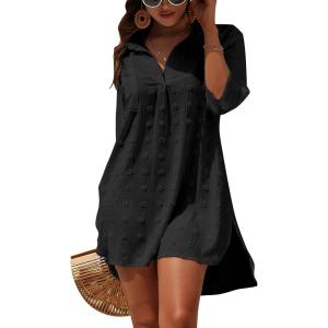 imageBlooming Jelly Womens Swimsuit Coverups White Chiffon Bikini Swimwear Beach Cover Up Dress ShirtBlack