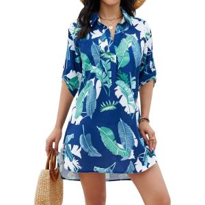 imageBlooming Jelly Womens Swimsuit Coverups White Chiffon Bikini Swimwear Beach Cover Up Dress ShirtFloral Print