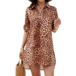 imageBlooming Jelly Womens Swimsuit Coverups White Chiffon Bikini Swimwear Beach Cover Up Dress ShirtLeopard Print