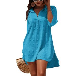 imageBlooming Jelly Womens Swimsuit Coverups White Chiffon Bikini Swimwear Beach Cover Up Dress ShirtPeacock Blue