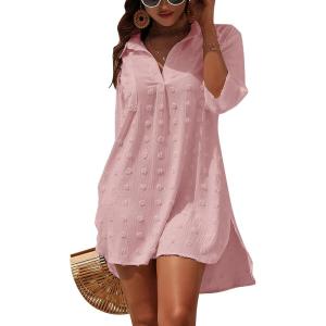 imageBlooming Jelly Womens Swimsuit Coverups White Chiffon Bikini Swimwear Beach Cover Up Dress ShirtPink