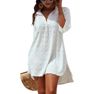 imageBlooming Jelly Womens Swimsuit Coverups White Chiffon Bikini Swimwear Beach Cover Up Dress ShirtWhite
