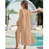 imageBlooming Jelly Womens Long Swimsuit Coverup Button Down Beach Summer Dress 2024 Vacation Bathing Suit Swim Cover Up SwimwearKhaki