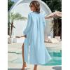 imageBlooming Jelly Womens Long Swimsuit Coverup Button Down Beach Summer Dress 2024 Vacation Bathing Suit Swim Cover Up SwimwearSky Blue
