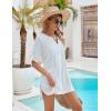 imageBlooming Jelly Womens Swimsuit Coverup Swimwear Beach Cover ups Bathing Suit Cover up Drawstring Shirt Dresses 2024Bwhite