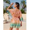 imageBlooming Jelly Womens Swimsuit Coverups Bathing Suit Bikini Swimwear Cover Up VNeck Beach Boho DressesOrangefloral Print