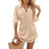 imageBlooming Jelly Womens Swimsuit Coverup Swimwear Beach Cover ups Bathing Suit Cover up Drawstring Shirt Dresses 2024Beige