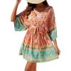 imageBlooming Jelly Womens Swimsuit Coverups Bathing Suit Bikini Swimwear Cover Up VNeck Beach Boho DressesOrangefloral Print