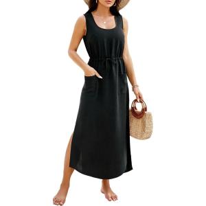 imageBlooming Jelly Women Swimsuit Cover Ups Bathing Suit Coverup Beach Dress Tank Swimwear Cover up with PocketsBlack