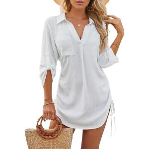 imageBlooming Jelly Womens Swimsuit Coverup Swimwear Beach Cover ups Bathing Suit Cover up Drawstring Shirt Dresses 2024White