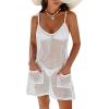imageBlooming Jelly Womens Crochet Swimsuit Coverups Bathing Suit Swim Cover Up Spaghetti Straps Beach Dresses with PocketsWhite