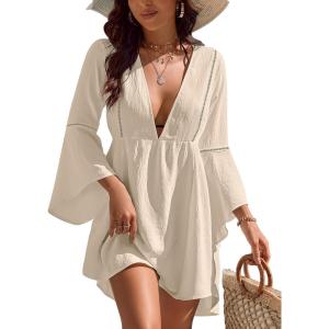 imageBlooming Jelly Womens Swimsuit Coverup V Neck Chiffon Bathing Suit Beach Dress Flowy Swim Bikini Cover UpApricot