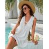 imageBlooming Jelly Womens Bathing Suit Cover Up Pleated Lace Up Swim Beach Dress Flower Trim Swimsuit Coverup with PocketsWhite