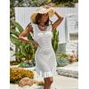 imageBlooming Jelly Womens Crochet Cover Up Ruffle Cap Sleeve Swimsuit Coverup Bathing Suit Cover Ups Trendy Summer Beach DressBeige