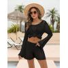 imageBlooming Jelly Womens Crochet Swimsuit Coverup Hollow Out Two Piece Set Bathing Suit Cover Up Beach OutfitsBlack