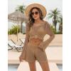 imageBlooming Jelly Womens Crochet Swimsuit Coverup Hollow Out Two Piece Set Bathing Suit Cover Up Beach OutfitsKhaki