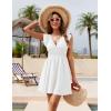 imageBlooming Jelly Womens Swimsuit Coverup Ruffle Sleeve Bathing Suit Cover Up V Neck Summer Bikini Cover UpSmallWhite