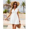 imageBlooming Jelly Womens Swimsuit Coverup Ruffle Sleeve Bathing Suit Cover Up V Neck Summer Bikini Cover UpSmallWhite