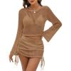 imageBlooming Jelly Women Swim Cover Up Beach Dress Crochet Swimsuit Coverup Sets Drawstring Summer Vacation Outfits 2024Khaki