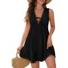 imageBlooming Jelly Womens Bathing Suit Cover Up Pleated Lace Up Swim Beach Dress Flower Trim Swimsuit Coverup with PocketsBlack