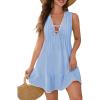 imageBlooming Jelly Womens Bathing Suit Cover Up Pleated Lace Up Swim Beach Dress Flower Trim Swimsuit Coverup with PocketsSky Blue