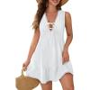 imageBlooming Jelly Womens Bathing Suit Cover Up Pleated Lace Up Swim Beach Dress Flower Trim Swimsuit Coverup with PocketsWhite