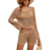 imageBlooming Jelly Womens Crochet Swimsuit Coverup Hollow Out Two Piece Set Bathing Suit Cover Up Beach OutfitsKhaki