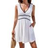 imageBlooming Jelly Womens Swimsuit Coverup Beach Bathing Suit Cover Up Color Block Sundress Summer Tank Dress with PocketsWhite