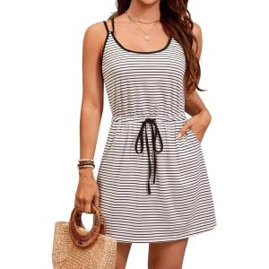 imageBlooming Jelly Womens Hollow Out Swimsuit Cover Up Criss Cross Back Swim Coverup Spaghetti Strap Boho Summer Dress 2025White Striped