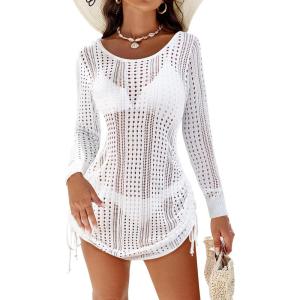 imageBlooming Jelly Womens Swimsuit Cover Up Bathing Suit Backless Crochet Swim Cover Ups Swimwear Bikini Beach DressWhite