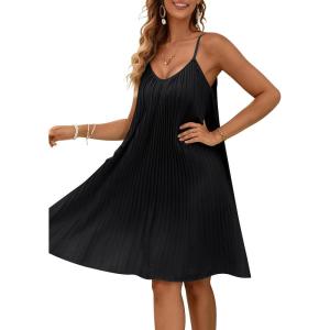 imageBlooming Jelly Womens Swimsuit Coverup Bathing Suit Cover Ups Beach Dress Spaghetti Strap Pleated SwimwearBlack