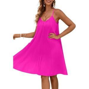 imageBlooming Jelly Womens Swimsuit Coverup Bathing Suit Cover Ups Beach Dress Spaghetti Strap Pleated SwimwearHot Pink