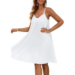 imageBlooming Jelly Womens Swimsuit Coverup Bathing Suit Cover Ups Beach Dress Spaghetti Strap Pleated SwimwearWhite