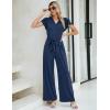imageBlooming Jelly Women Dressy Jumpsuits One Piece Business Casual outfits Ruffle Sleeve V Neck Belted Summer RompersDeep Blue