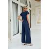 imageBlooming Jelly Women Dressy Jumpsuits One Piece Business Casual outfits Ruffle Sleeve V Neck Belted Summer RompersDeep Blue