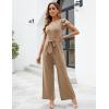 imageBlooming Jelly Women Dressy Jumpsuits One Piece Business Casual outfits Ruffle Sleeve V Neck Belted Summer RompersKhaki
