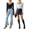 imageBlooming Jelly Womens Black Long Sleeve Bodysuit Ruched Sexy One Piece Bodysuit Going Out Ribbed Bodysuits 2023Black