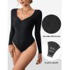 imageBlooming Jelly Womens Black Long Sleeve Bodysuit Ruched Sexy One Piece Bodysuit Going Out Ribbed Bodysuits 2023Black