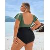 imageBlooming Jelly Womens Plus Size One Piece Swimsuit Tummy Control Bathing Suit Cute V Neck Maternity SwimwearBlack and Army Green