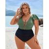 imageBlooming Jelly Womens Plus Size One Piece Swimsuit Tummy Control Bathing Suit Cute V Neck Maternity SwimwearBlack and Army Green
