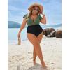 imageBlooming Jelly Womens Plus Size One Piece Swimsuit Tummy Control Bathing Suit Cute V Neck Maternity SwimwearBlack and Army Green