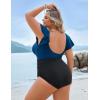 imageBlooming Jelly Womens Plus Size One Piece Swimsuit Tummy Control Bathing Suit Cute V Neck Maternity SwimwearBlue and Black