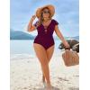 imageBlooming Jelly Womens Plus Size One Piece Swimsuit Tummy Control Bathing Suit Cute V Neck Maternity SwimwearFuchsia