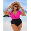 imageBlooming Jelly Womens Plus Size One Piece Swimsuit Tummy Control Bathing Suit Cute V Neck Maternity SwimwearHot Pink and Black