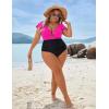 imageBlooming Jelly Womens Plus Size One Piece Swimsuit Tummy Control Bathing Suit Cute V Neck Maternity SwimwearHot Pink and Black