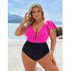 imageBlooming Jelly Womens Plus Size One Piece Swimsuit Tummy Control Bathing Suit Cute V Neck Maternity SwimwearHot Pink and Black