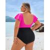 imageBlooming Jelly Womens Plus Size One Piece Swimsuit Tummy Control Bathing Suit Cute V Neck Maternity SwimwearHot Pink and Black