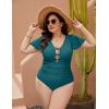 imageBlooming Jelly Womens Plus Size One Piece Swimsuit Tummy Control Bathing Suit Cute V Neck Maternity SwimwearLake Blue