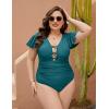 imageBlooming Jelly Womens Plus Size One Piece Swimsuit Tummy Control Bathing Suit Cute V Neck Maternity SwimwearLake Blue