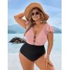 imageBlooming Jelly Womens Plus Size One Piece Swimsuit Tummy Control Bathing Suit Cute V Neck Maternity SwimwearPink and Black